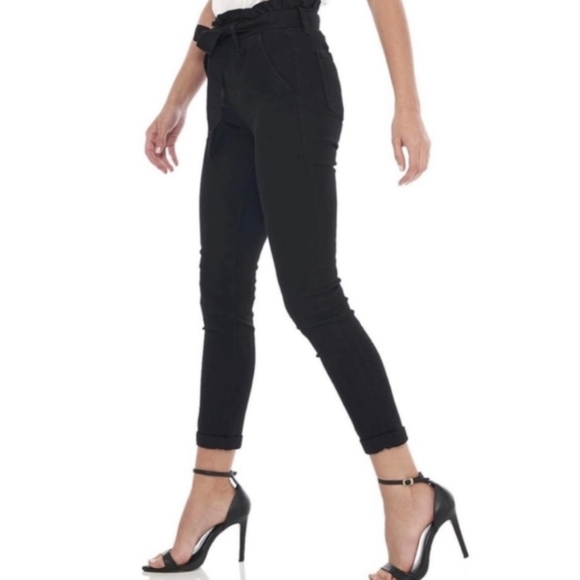 Prosperity Black Denim Tie Waist Paper Bag Skinny Jeans - Picture 4 of 12